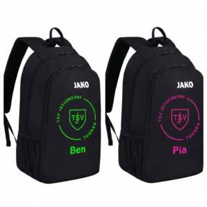 Rucksack Jako Schwarz 20 Liter mit Namensaufdruck (pink oder grün)